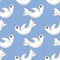 White birds on blue stock seamless vector illustration Royalty Free Stock Photo